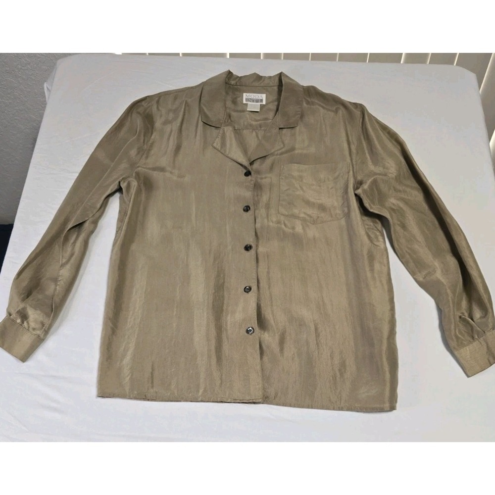 Moda Int'l Women's XS‎ 100% Silk Button-Down Shirt Long-Sleeve Brown